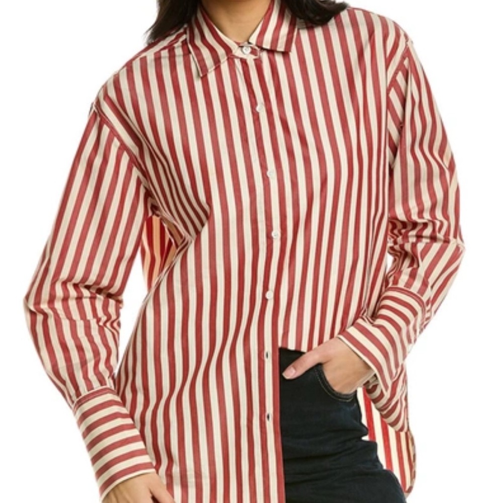 Rebecca Taylor Red and White Cuffed Sleeve Button Down Shirt